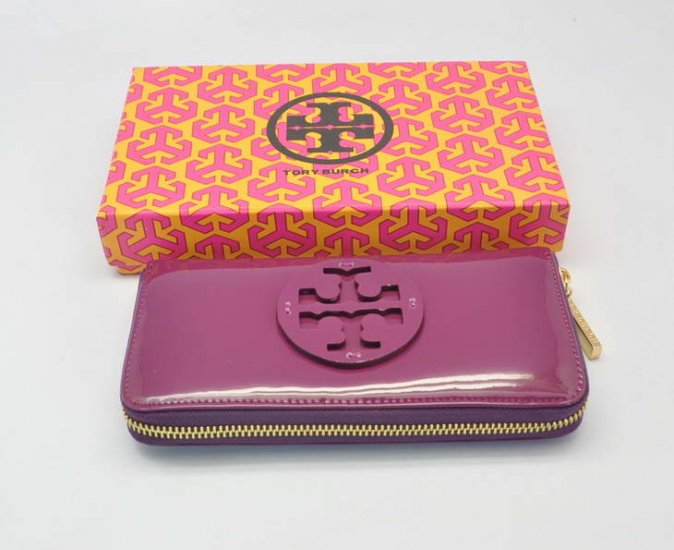 Tory Burch Patent Leather Zip Around Wallet All Purple
